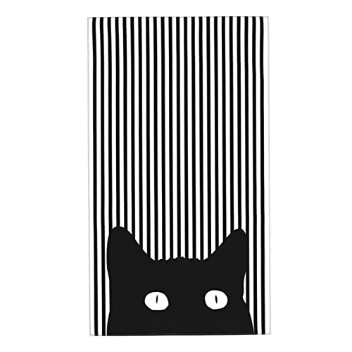 Mr.tom Cute Cat Striped Hand Face Towels Black Cat Microfiber Towels Soft Bath Towel Absorbent Decorative Hand Towels For Bathroom Hotel Gym And Spa Towel 15.7X27.5 Inch #TOP4