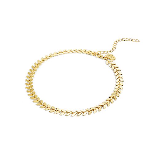 Befettly Womens Gold Fishbone Anklet Adjustable Handmade Dainty 14K Gold Fill Chevron Anklet Boho Beach Arrow Foot Chain Ank-4-Triangular Smooth