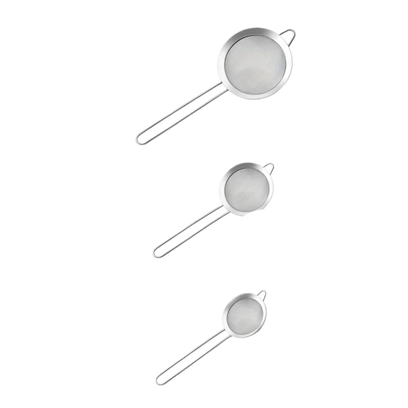 colador acero inoxidable Juego de 3 coladores alimentos malla fina acero inoxidable for hornear con mango y tamiz harina