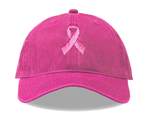 Giavuwn Breast Cancer Awareness Hat for Women Embroidered Pink Ribbon Vintage Cotton Adjustable Baseball Cap