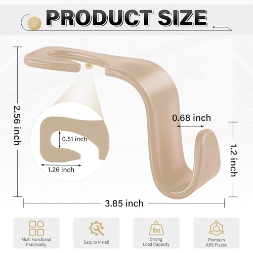Image of SINGARO 4 Pack Car Seat Headrest Hooks, Vehicle Back Seat Hanger Storage Organizer for Purse Handbag Backpack Coat Grocery, 360 Rotating Heavy Duty Holds 44lbs, Beige