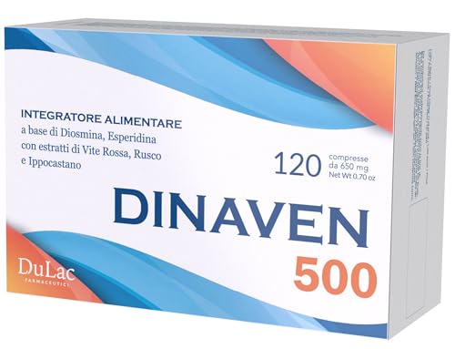 Dulac - Dinaven 500, Complemento Alimenticio para la Circulación de las Piernas, 120 comprimidos, con Diosmina y Hesperidina, ideal para Piernas Cansadas, Pesadas y varices, Made in Italy