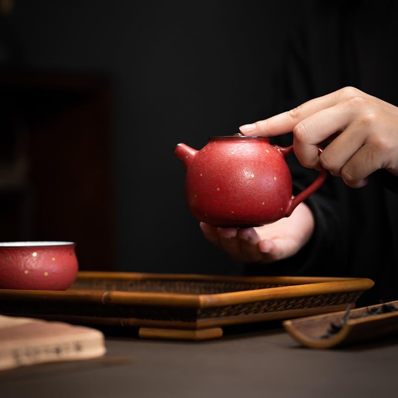 Teiera Smaltata Rossa Teiera Cinese Fatta a Mano Piccola teiera Set da tè Kung Fu Teiera Teiera per infusore (A)