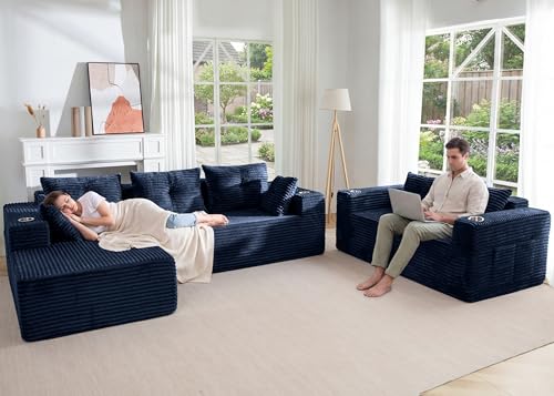 Image of MAXYOYO Modular Sectional Couch with L-Shape Chaise and Loveseat, Modern Boneless Couch for Living Room, Oversized Sofa with Deep Seat, No Assembly Required, Navy