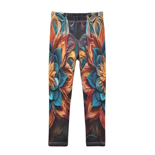 Toddler Girls Leggings Printed Yoga Pants Leggings Bohemia Blue Orange Flower for Kids