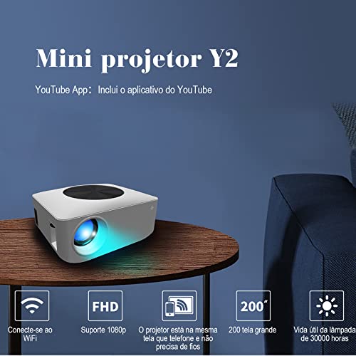 Mini Projetor Portatil, WiFi Smart HD Projetor LED com HDMI, USB, AV e Outras Interfaces, 1080P, Bra