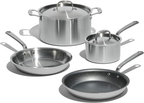 Made In Cookware - 6 Pc Stainless Steel Cookware Set - 5 ply Clad - Includes Frying Pans, Saucepan, and Stock Pot - Professional Grade - Crafted in Italy - Induction Compatible