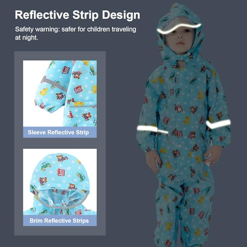 Kids Rain Suit Toddler Boys Girls One Piece Raincoats Waterproof Coverall Baby Rain Jackets Zipper Rainwear 1-10 Years4