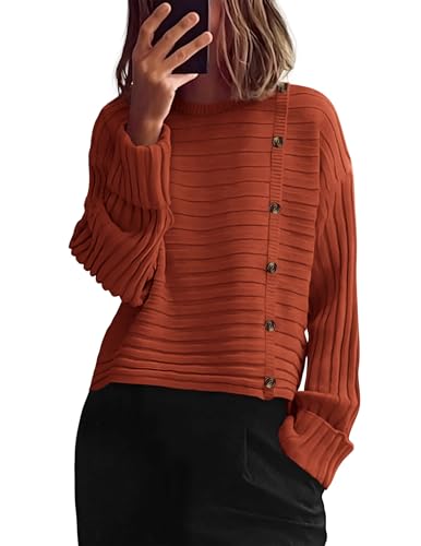 Image of PRETTYGARDEN Womens Sweaters Fall 2026 Casual Long Sleeve Crewneck Button Loose Winter Knit Pullover Sweater Tops