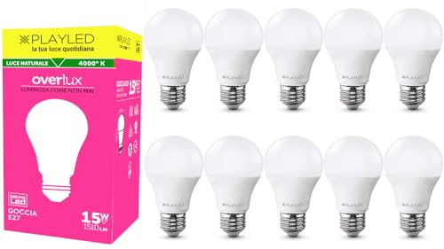 Superia Milano PLAYLED Lampadina LED E27 Goccia, 15W (Equivalenti 85W), Luce Naturale 4000K 1600 lumen, OP15N Pacco da 10