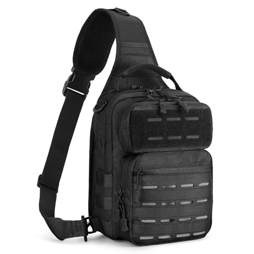 Imagen de HUNTVP Tactica Bandoleras Hombre Mochila Militar Sling Bag Mochila Bandolera Molle Bolso Pecho Hombre Impermeable Cruzada Antirrobo Bolso para Trekking Camping Acampar Senderismo