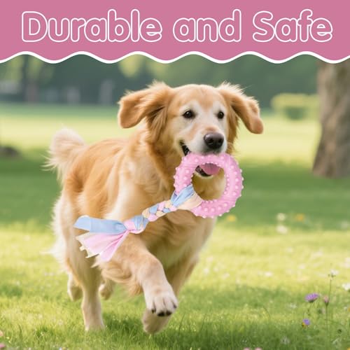 Ajuanbazha 5 Piezas Juguetes para la Dentición de Cachorros, Juguetes Masticables de Goma con Cuerdas de Algodón, Interactivos y Resistentes para Perros Pequeños y Medianos - imagen 2