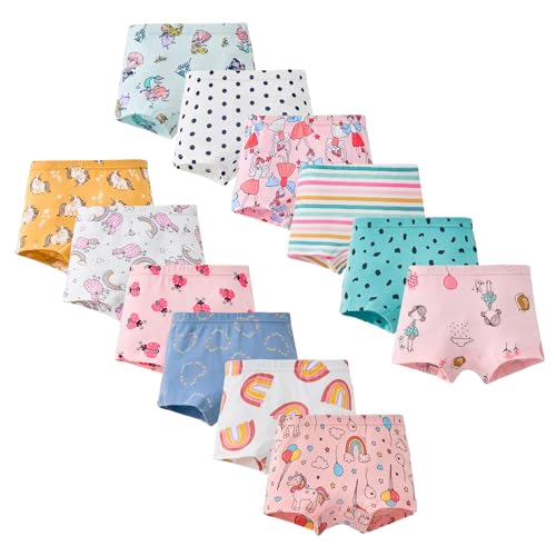 LeQeZe Mädchen Boxershorts Baumwolle Unterhosen 12er-Pack Schlüpfer Cartoon Unterwäsche 6-7 Jahre (Etikett 130)