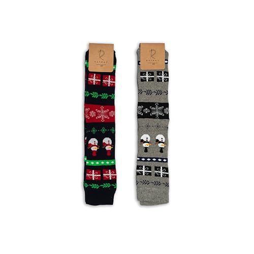 Image of RAFRAY Women's Christmas Socks - Cozy Calf-Length Winter Socks with Snowman & Reindeer - Gift Box - 2 Pairs - Size 5-9.5