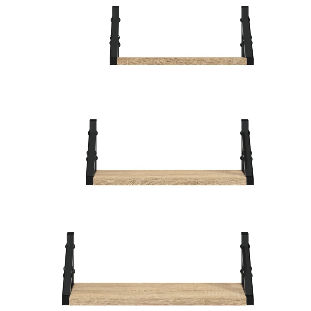 Set di 3 mensole da parete in legno di rovere Sonoma, mensole sospese, mensole sospese, per soggiorno, camera da letto, cucina, salvaspazio, con supporto stabile, ideale per ordine e