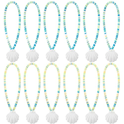 Ferreve 12 Pcs Seashell Necklaces Mermaid Party Favors Seashell Clay Beaded Necklace Set Under the Sea Mermaid Birthday Goodie Bags Beach Themed Ocean Party Supplies