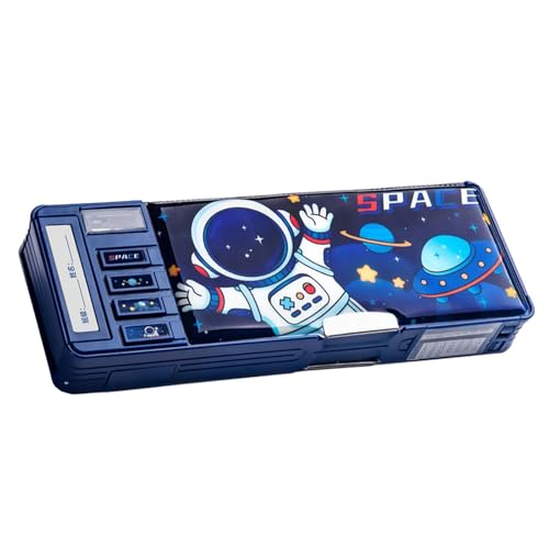 Estojo multifuncional com estampa de desenho animado, estojo de lápis de camada dupla de grande capacidade para estudantes - astronauta interestelar