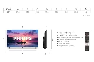 Philips 32PHS6000 2K HD LED Smart TV - Display 32’’ con Pixel Plus, piattaforma Titan OS e Dolby Digital Sound - Funziona con Alexa e Google Voice Assistant