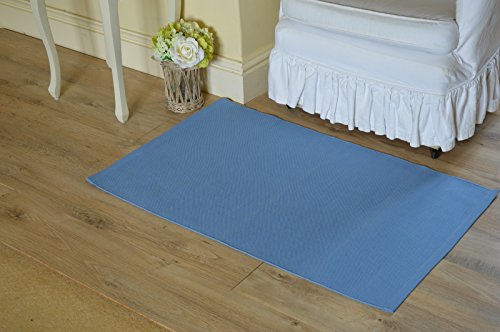 Floor Rug, 100% Cotton Plain Dyed Flat Weave Storm Blue 60x90cm 2x3' Quayside Home