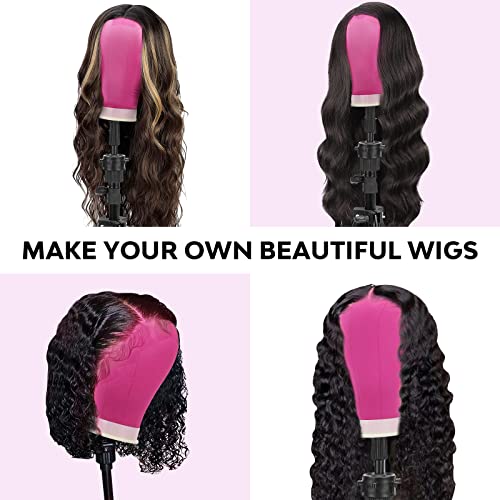 23 Inch Canvas Wig Head,Wig Stand Tripod With Head,Mannequin Head With Stand For Wigs Making Display With T Pins Set Bristle Brush(Rosy) #TOP7