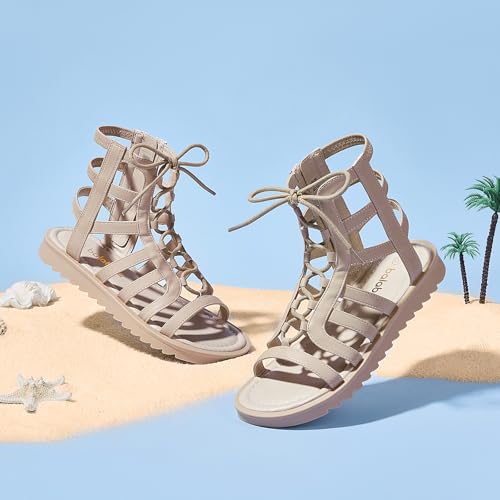 Balabala Girls Sandals Gladiator Fisherman Ankle Strap Flat Sandals with Side Zipper Closure, Casual Beach Sandals for Daily Wear and Summer3