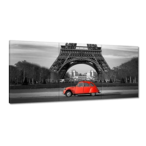 Tableau Tour Eiffel Paris voiture rouge 150x70 cm déco murale