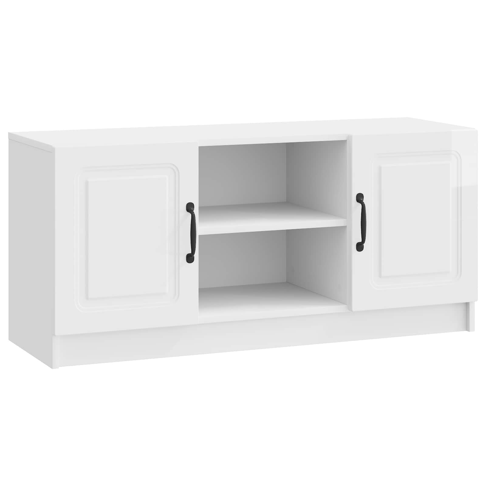 Meuble bas moderne en bois blanc brillant 102x34.5x47 cm à 2 portes