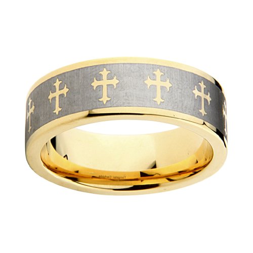 *Laser Engraving Service* 8mm Celtic Design Cross Tungsten Gold Plated Comfort-fit Wedding Band Ring (Size 5 to 15)2