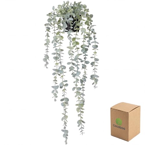 COCOBOO 1pcs Artificial Hanging Plants, Fake Potted Eucalyptus Faux Hanging Plant for Wall Room Home Indoor Outdoor Shelf Decor