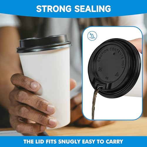 image for RACETOP 100 Pack 12 oz Disposable Paper Coffee Cups with Lids, Paper C