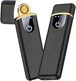 Thecom 電子ライター usb ライター 小型 充電式 ガスオイル不要 防風 軽量 薄型 点火用 プレゼント 電子ターボライター 防風 アーク スリム アウトドア バーベキューお墓参り 防災グッズ (ブラック)