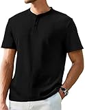 JMIERR Men's Henley Shirts Waffle Crewneck T-Shirt Gym Workout Athletic Shirt Tees with Button, US43(L), A Black