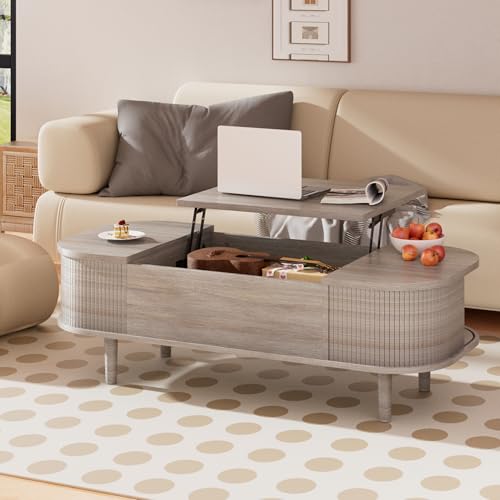 PURFINO - PURFINO Coffee Table with Lift Top - Wooden Modern Centre Table with Unique Textured & Hidden Storage, for Living Room, Bedroom, Small Space, Home Office