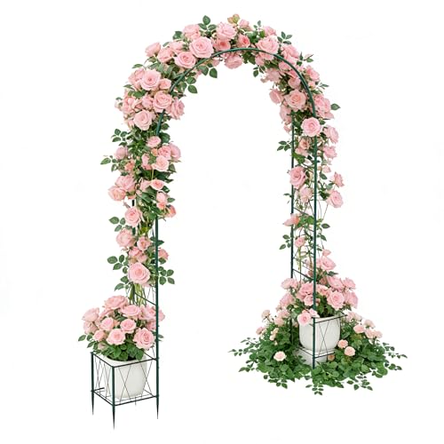 Thickened Tube Garden Arch Trellis with Planter Boxes,Metal Arch Frame,Pumpkin Archway Outdoor Garden Arbors and Arches for Wedding Party Decoration, Christmas Decor Pergola for Garden Backyard(Green)
