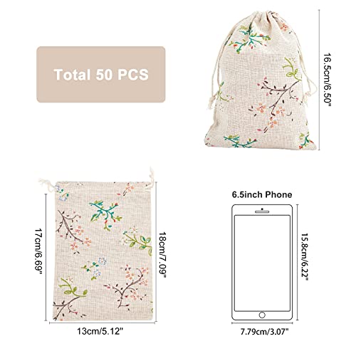 Ph Pandahall 50Pcs 5X7 Burlap Bags Drawstring Gift Bags Floral Fabric Bags Jewelry Packing Pouches Wedding Favors Bag Advent Calendar Bags For Jewelry Coffee Beans Wedding Party Shower Birthday #TOP3