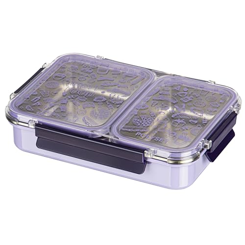 Image of Polyset Munch Mate 800 2 PARTITION - Purple Compartment Stainless Steel Lunch Box, Leakage Proof Lunch Box for School Kids and Adults Pack of 1 800ml