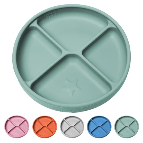 Image of TalkTools Itsy Plate Must-Have Silicone Baby Plates with Suction | Non-Toxic Toddler Feeding Plate | Divided Portion | BPA-Free, Easy-Clean, Travel-Friendly Baby Dishware - Made in USA (Sage)