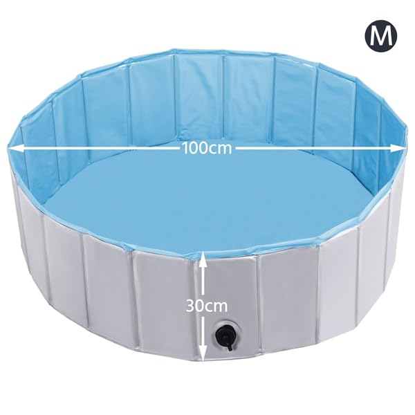 Yaheetech Piscine Chien Pliable 100 x 30cm Piscine Baignoire Chiens Bassin de Baignade Portable Bain pour Chien/Chat Extérieur Intérieur Antidérapant avec Patchs de réparation et Brosse Gris