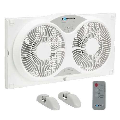 Tornado 9 Inch Dual Window Fan with Remote Control, 3-Speed, Expandable 23.5-35.4 Inches, 3 Modes (Cooling/Exhaust/Circulation), Detachable Base, for Home Use, White by Tornado - Used condition - US$49.76