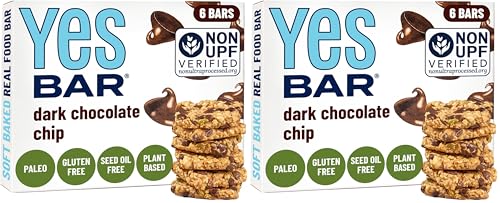 Image of YES Nut Bars Dark Choco Chip Soft Chewy Healthy Snack Bars Made with Organic Maple Syrup Vegan, Paleo, Gluten Free, No Refined Sugar, Dairy Free, Plant Based Protein, Low Sugar 6 Count (Pack of 2)
