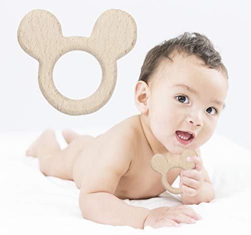 image for Penta Angel 10Pcs Baby Wood Teething Rings Pain Relief Natural Wood Te