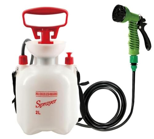CLICIC 0.52 Gallon Pressure Sprayer with 7 Spray Modes, Camping Shower with Removable Hose and Shower Head for Camping Outdoor Traveling Hiking and Pet Bath 2L