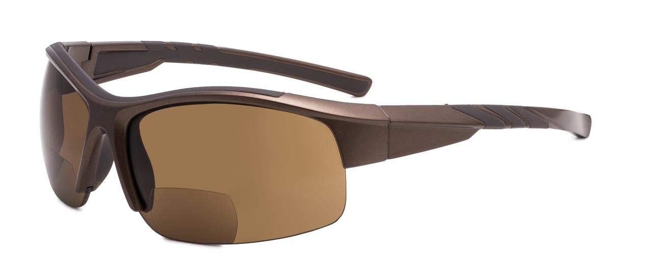 Eyekepper TR90 Unbreakable Sports Bifocal Half Rimless Sunglasses Baseball Running Fishing Driving Golf Softball Hiking Pearly-Brown Frame +1.5