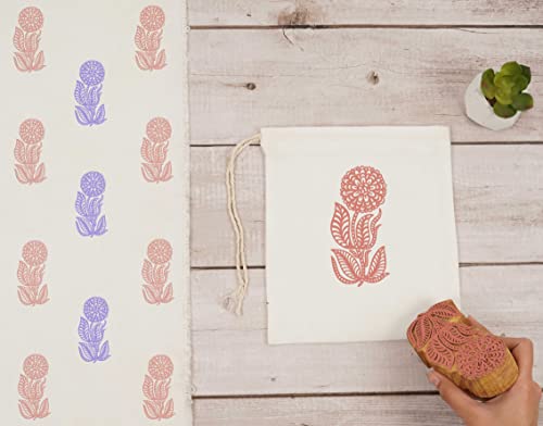 Timbres textiles pour blocs de tissu fleur marigold en bois