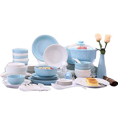 Vajilla de porcelana de 61 piezas, vajilla de cerámica azul y blanca, juegos combinados, servicio para 10-12 personas