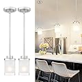 TENGXIN Modern Pendant Light for Kitchen Island, Brushed Nickel Hanging Ceiling Light Fixture,Farmhouse Pendant Lighting for Dining Room Bedroom Bar Office 2Pack,TXPLBN01-2PK
