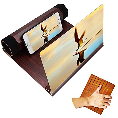 Solid Wood 12'' Phone Screen Magnifier Stand, Foldable 3D HD Smart Phone Screen Amplifier Enlarger, Phone Holder Stand with 3D Screen Magnifying Amplifying Glass for All Smart Phone Model (C)