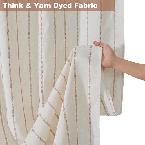 PROCIDA Linen Blend Shower Curtain-Terracotta and White Eyelet Striped, 72x72 Inch Yarn Dyed Eyelet Fabric Bathroom Curtain with 12 Metal Hooks, Bath Curtain for Modern Farmhouse Bathrooms