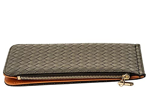 long Vegan leather bifold card holder wallet (Black)