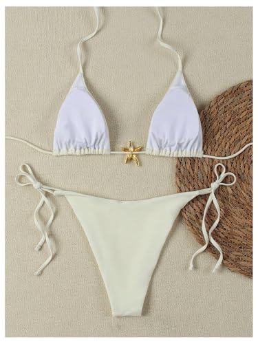 SHENHE Women's Triangle String Bikini Set 2 Piece Halter Swimsuits Starfish Metal Linked Swim Set2